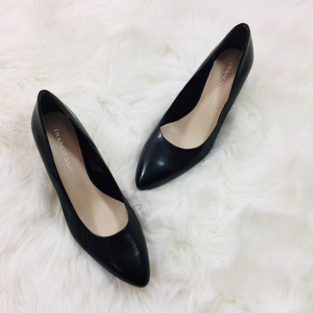 Franco Sarto Black Leather Rounded Point High Heel